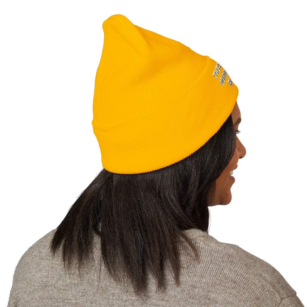 Embroidered "Theatrical Windows Rule" Cuffed Beanie — Cozy Stage-Fan Knit Hat