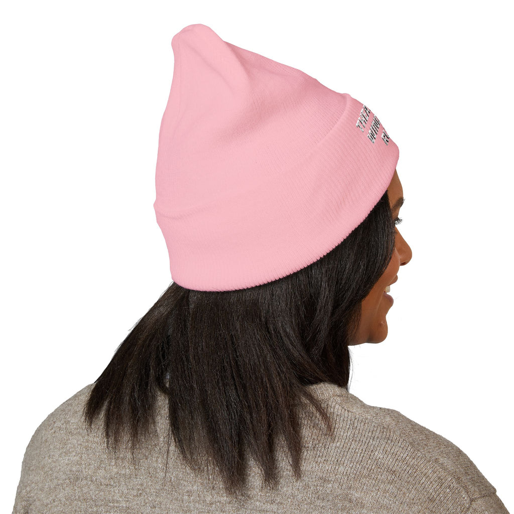 Embroidered "Theatrical Windows Rule" Cuffed Beanie — Cozy Stage-Fan Knit Hat