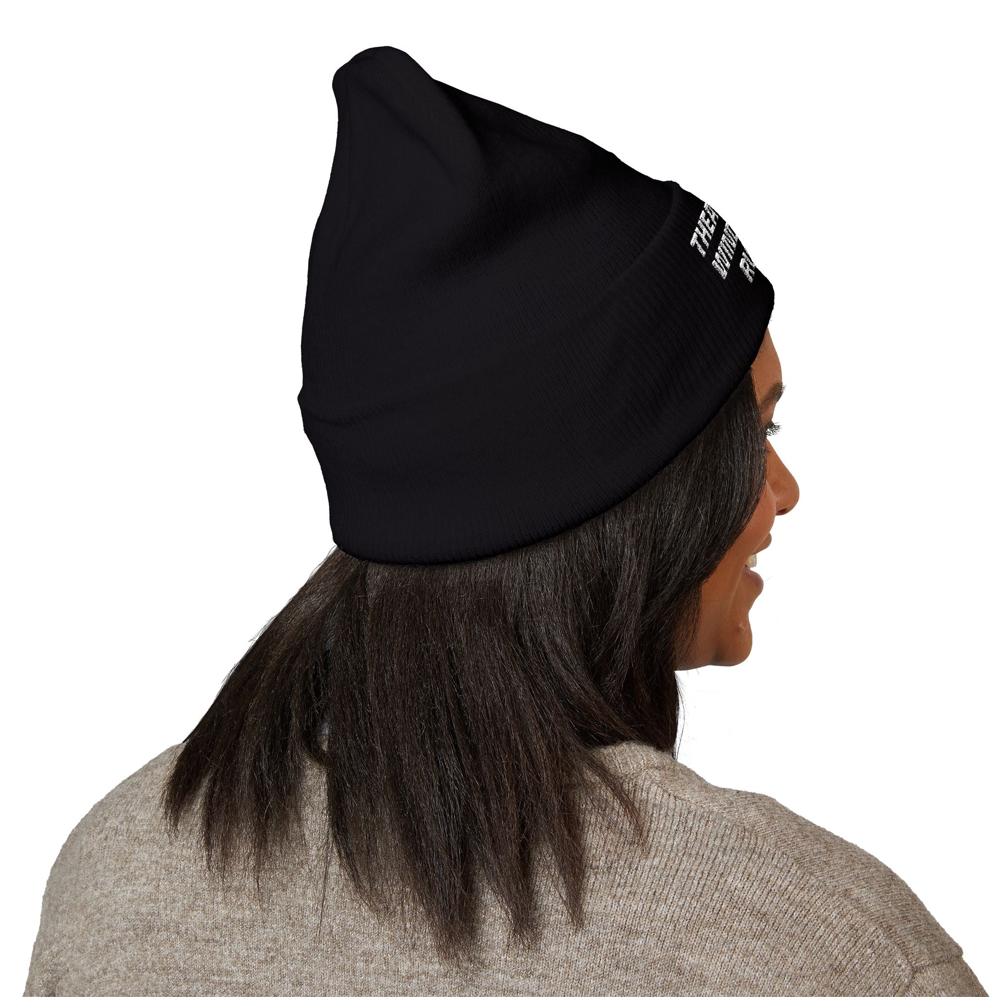 Embroidered "Theatrical Windows Rule" Cuffed Beanie — Cozy Stage-Fan Knit Hat