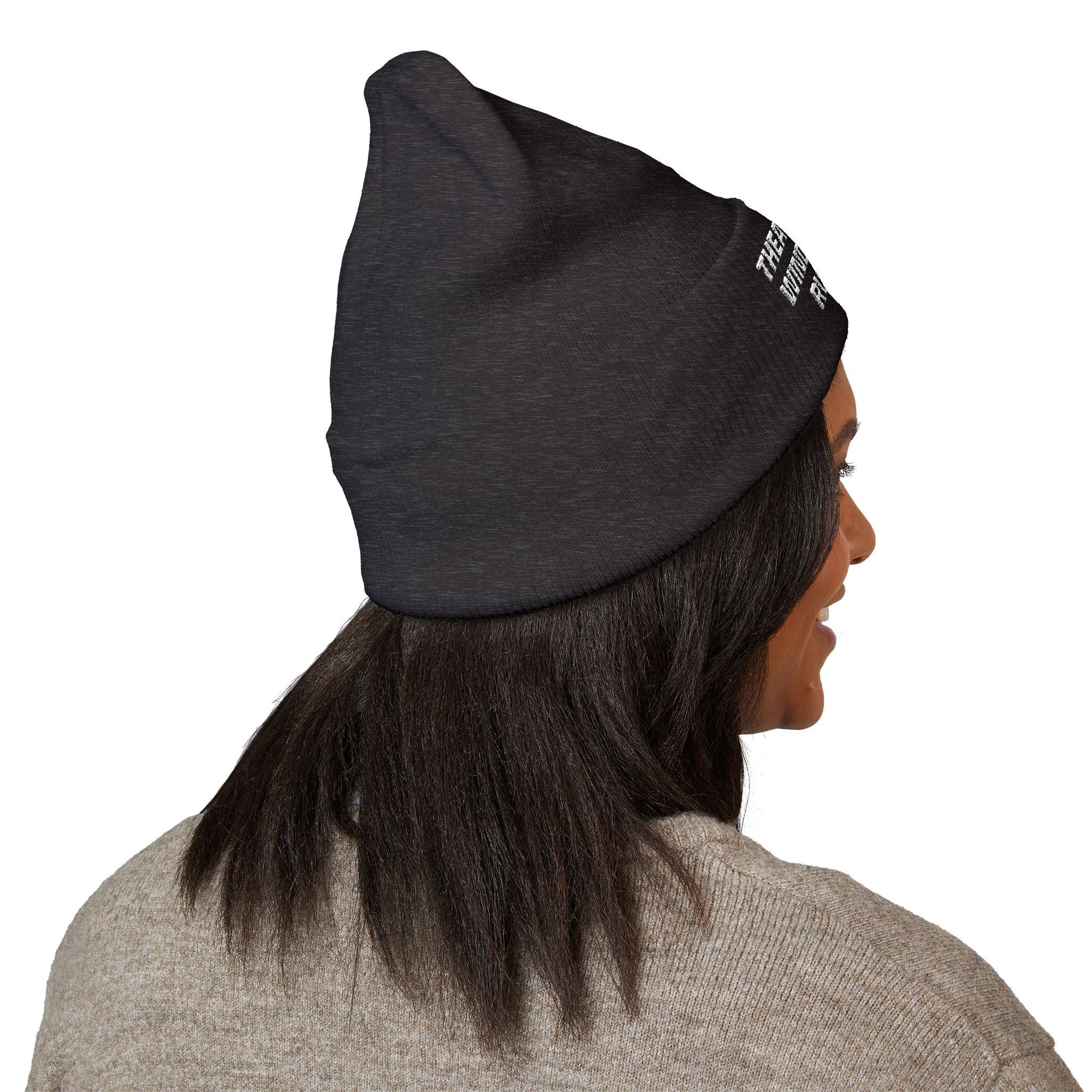 Embroidered "Theatrical Windows Rule" Cuffed Beanie — Cozy Stage-Fan Knit Hat